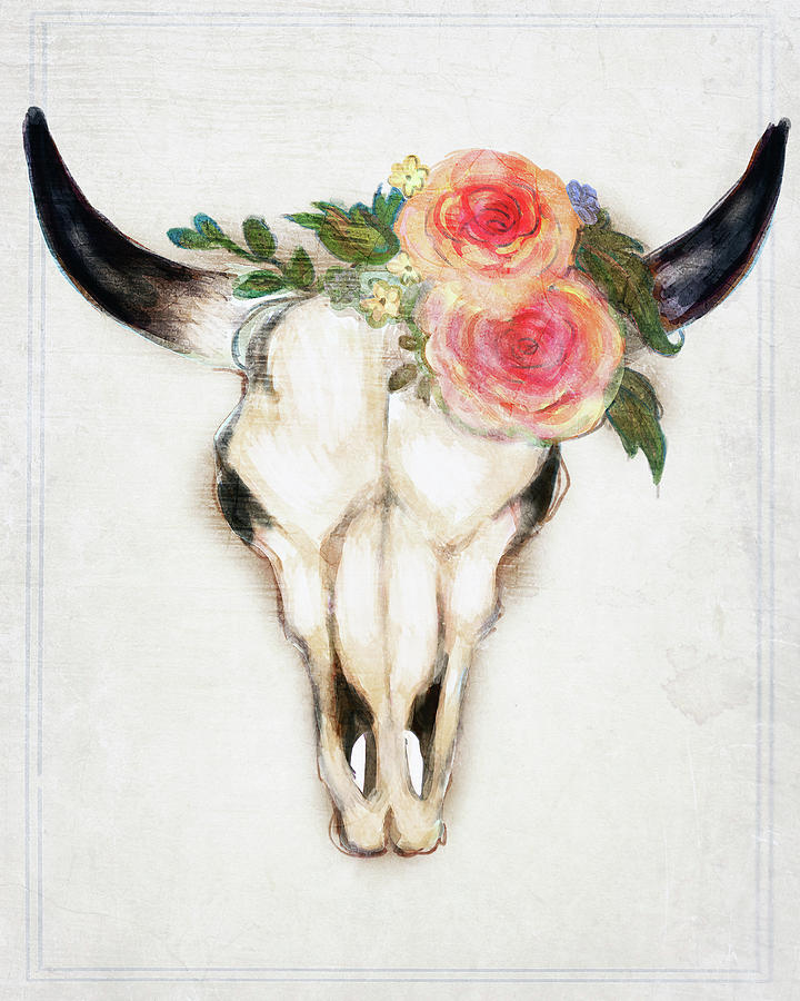 Animal Mixed Media - Skull Flowers by Natasha Wescoat