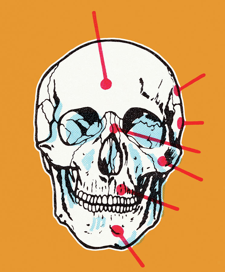 Vintage Drawing - Skull on Orange Background by CSA Images