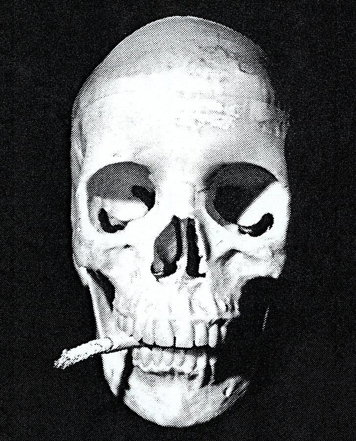 Black And White Drawing - Skull Smoking a Cigarette by CSA Images