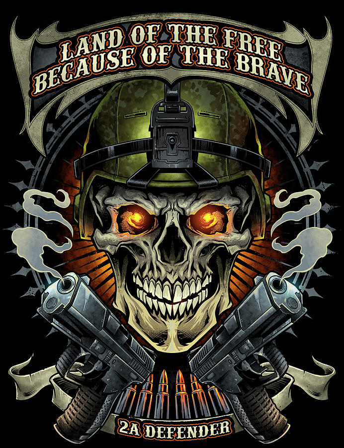 Typography Digital Art - Skull Soldier And Guns by Flyland Designs
