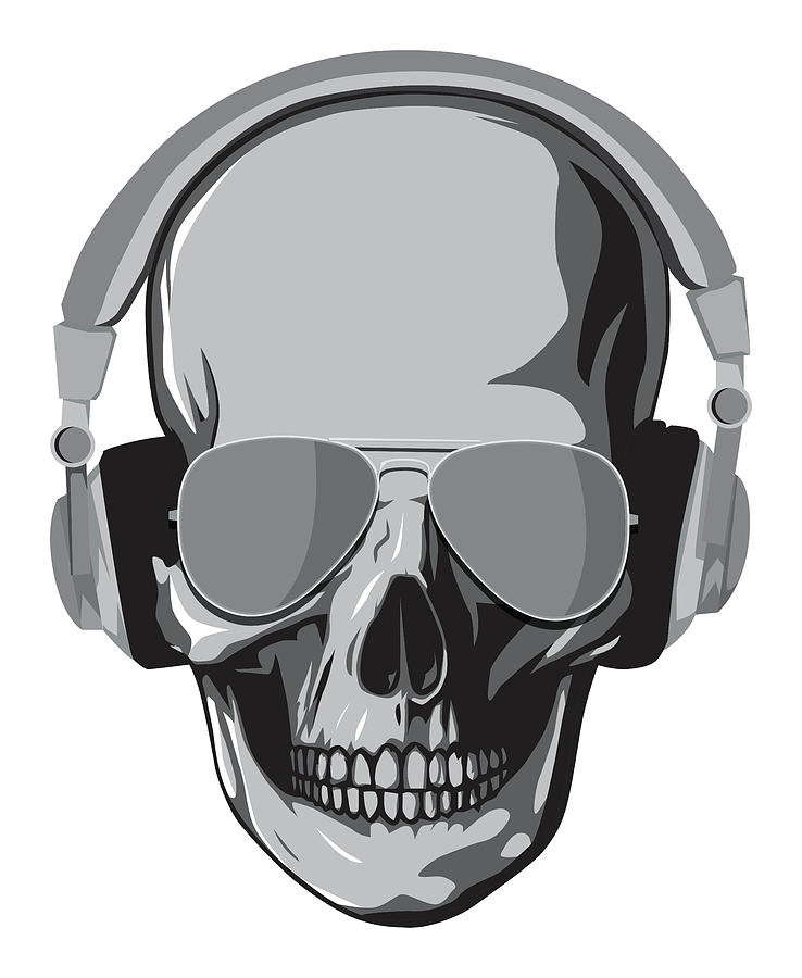 Skull With Sunglasses And Headphones Vector Digital Art By Caids Ados