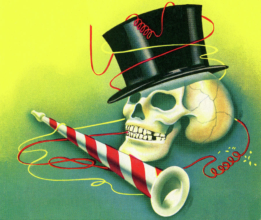Music Drawing - Skull With Top Hat and Party Horn by CSA Images