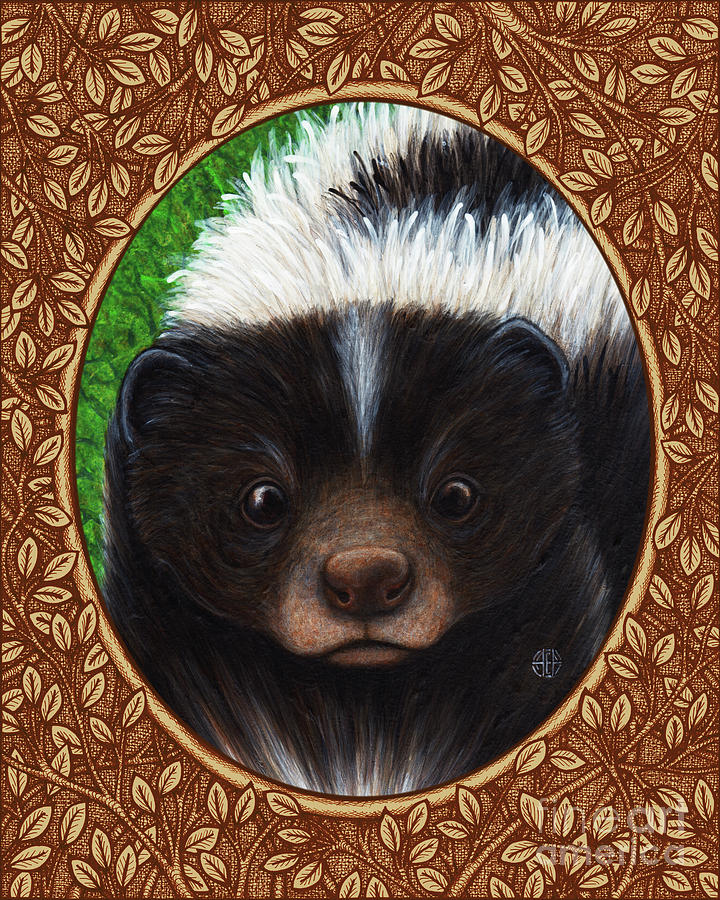 Skunk Portrait - Brown Border Painting by Amy E Fraser
