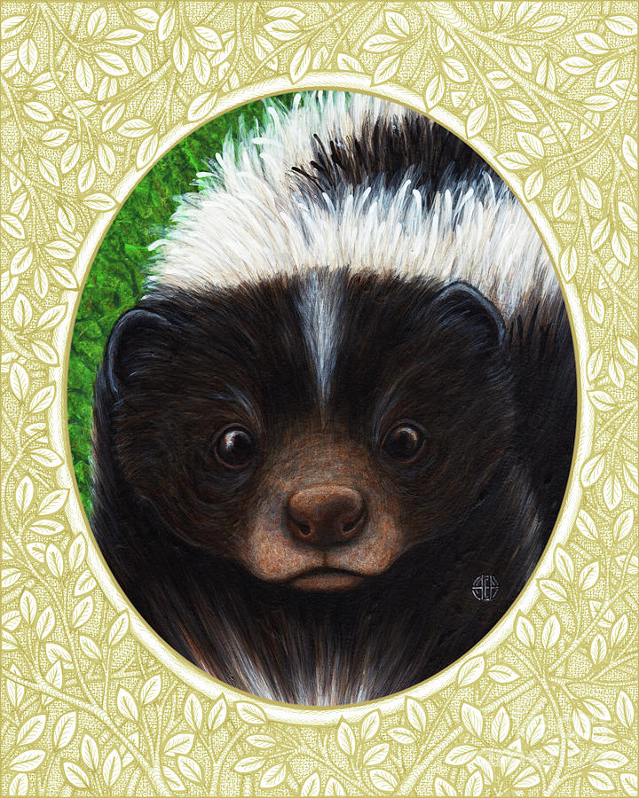 Skunk Portrait - Cream Border Painting by Amy E Fraser