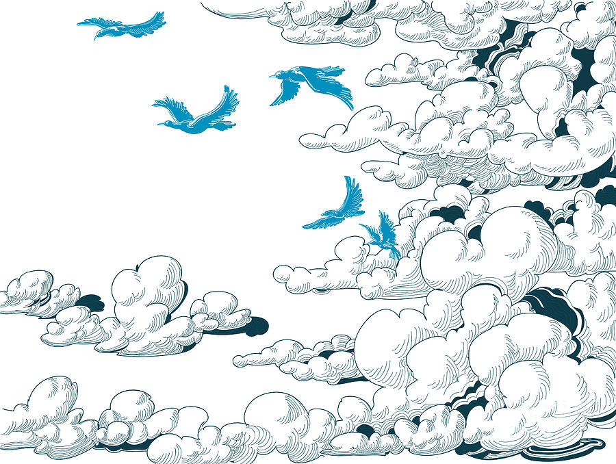 Atmosphere Digital Art - Sky Background Clouds And Blue Birds by Danussa