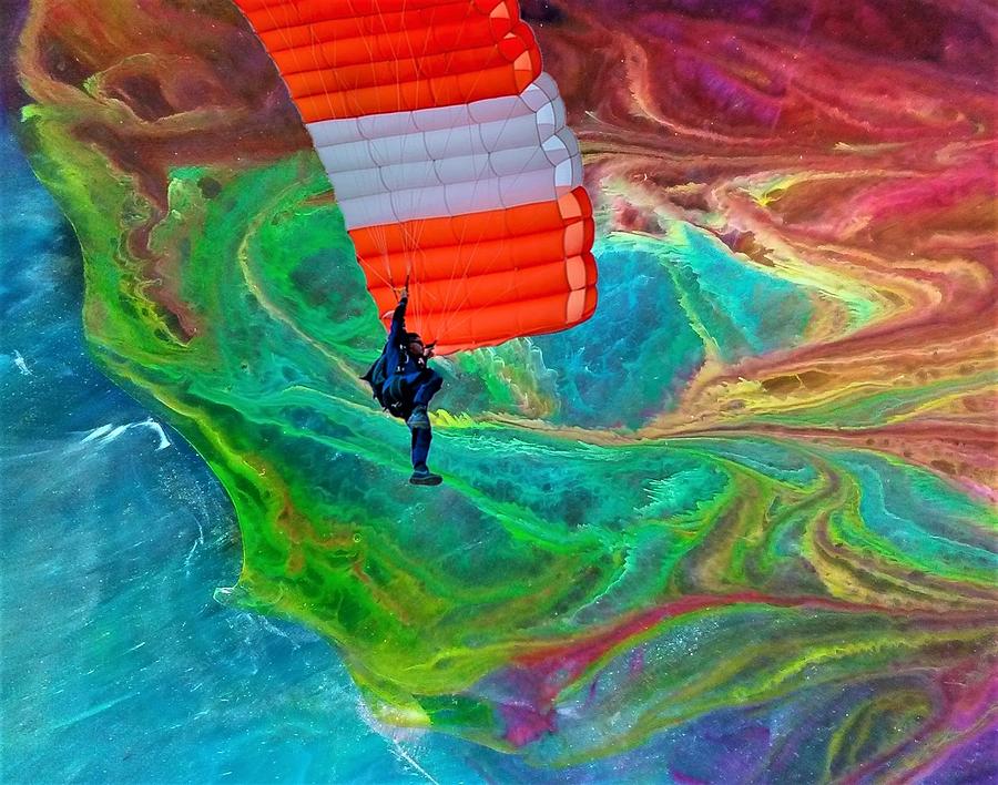 Abstract Mixed Media - Skydive by Mary Poliquin - Policain Creations