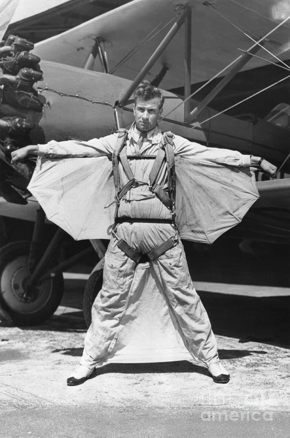Skydiver Wearing Homemade Skydiving Photograph by Bettmann