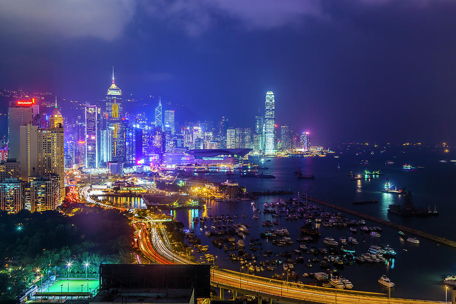 Skyline At Night, Hong Kong Photograph by Stuart Dee