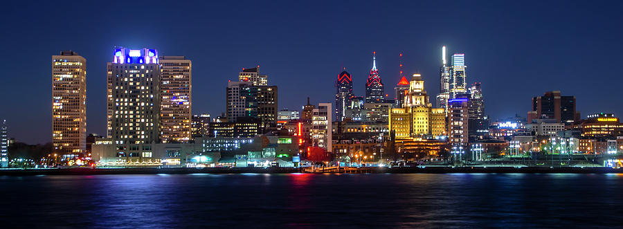 Skyline at Night - Philadelphia Cityscape Panorama Photograph by Bill Cannon
