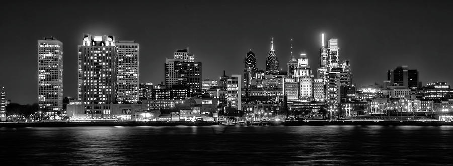 Skyline at Night - Philadelphia Cityscape Panorama in Black and  Photograph by Bill Cannon