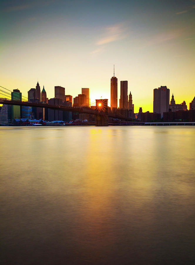 Skyline & Brooklyn Bridge, Nyc Digital Art by Olimpio Fantuz