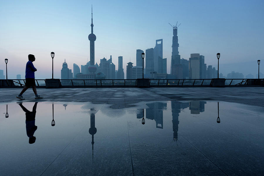 Skyline From Pudong Shanghai With Mirror Photograph by Spreephoto.de