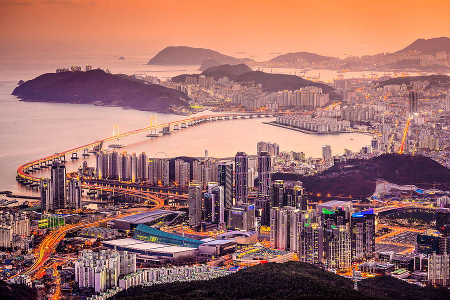 Cityscape Photograph - Skyline Of Busan, South Korea At Sunset by Sean Pavone