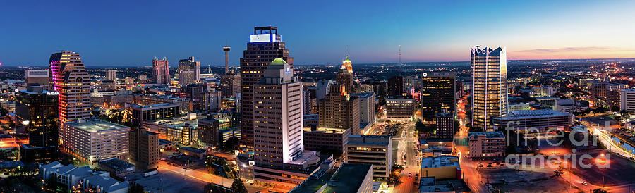 Skyline of San Antonio at Night Pano Photograph by Bee Creek ...