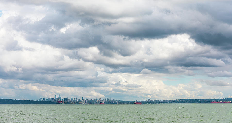 Skyline Of Vancouver British Columbia On Beautiful Cloudy Day 