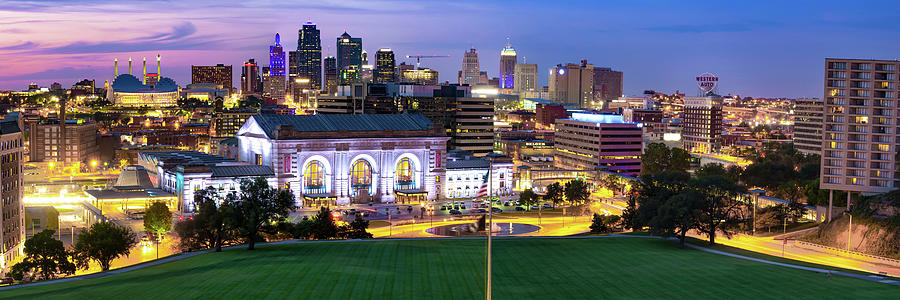 Skyline Panoramic of Downtown Kansas City Missouri at Dusk Photograph by Gregory Ballos