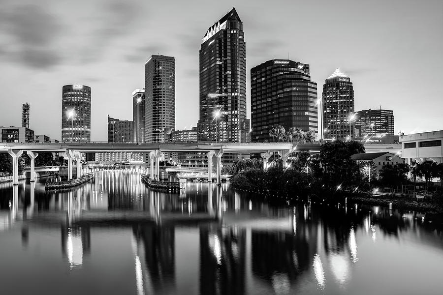 Tampa Skyline Photograph - Skyline View of Tampa Florida in Black and White by Gregory Ballos