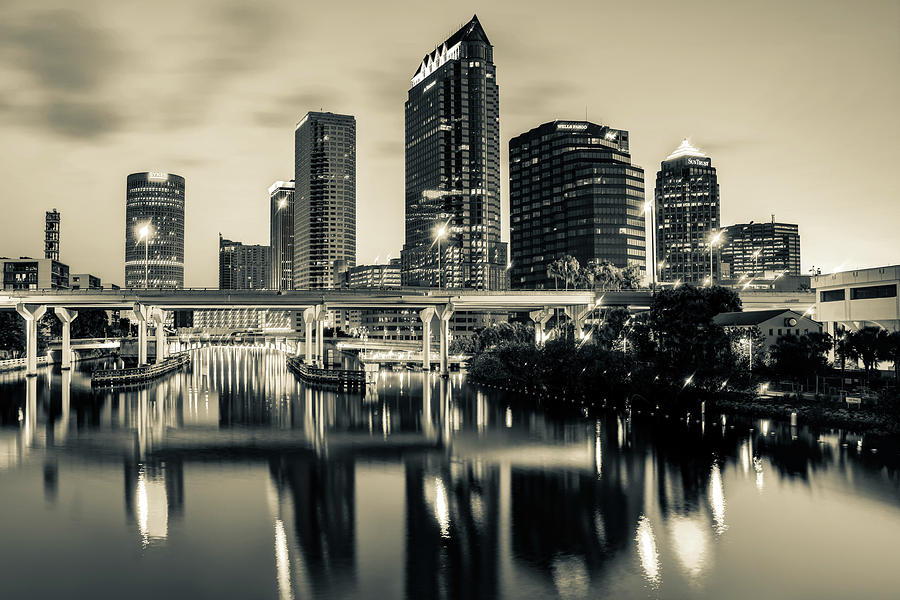 Tampa Skyline Photograph - Skyline View of Tampa Florida in Sepia by Gregory Ballos