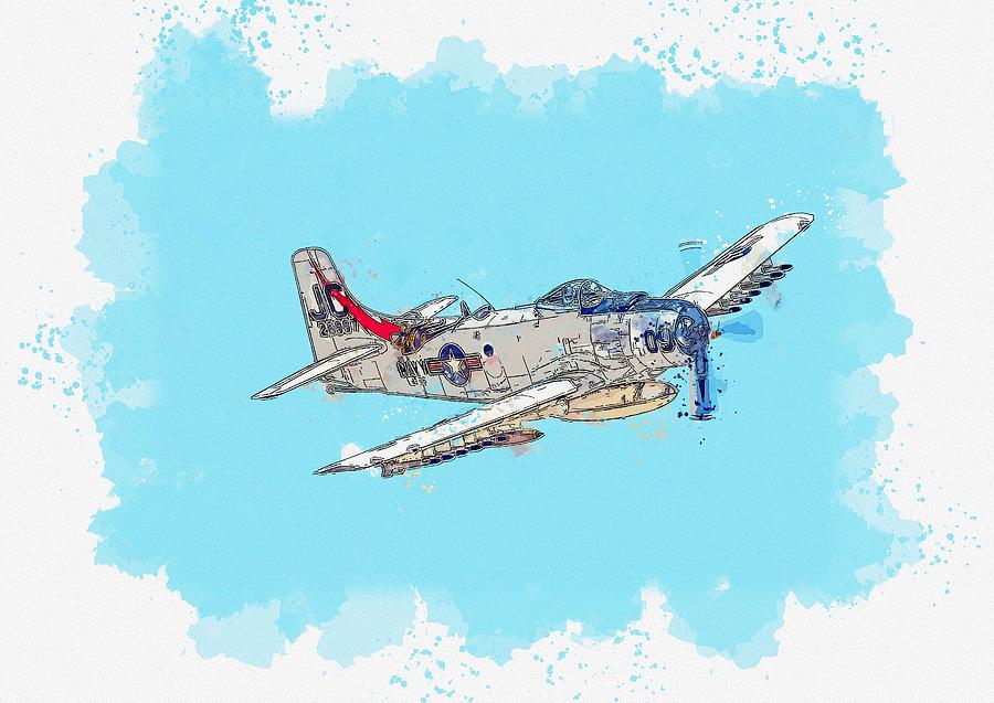 Skyraider Approaching watercolor by Ahmet Asar Painting by Celestial Images