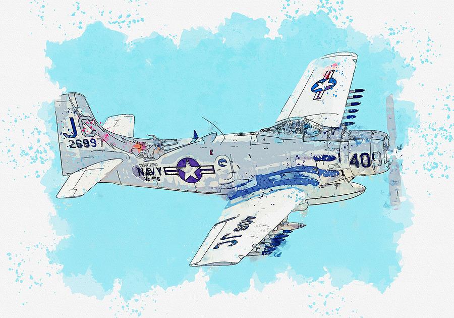Skyraider Sharp watercolor by Ahmet Asar Painting by Celestial Images