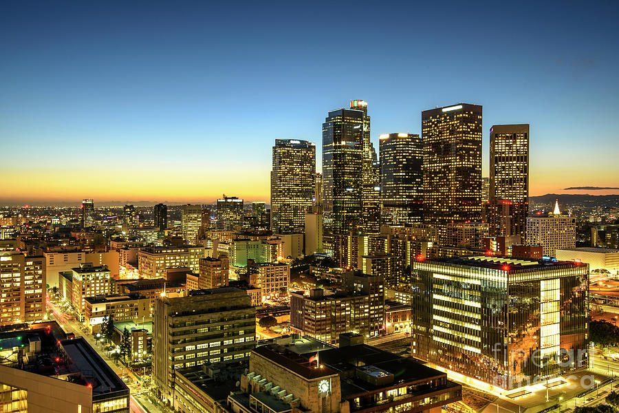 Downtown Los Angeles California at sunset Pyrography by Stoycho ...