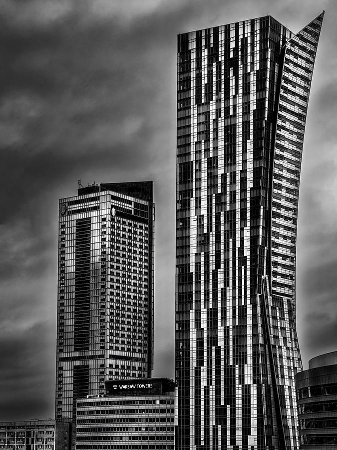 Skyscrapers In Warsaw City Bw Photograph by Vasil Nanev