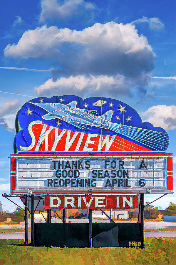 SKYVIEW Drive-in Theater Neon Sign Digital Art by Robert FERD Frank