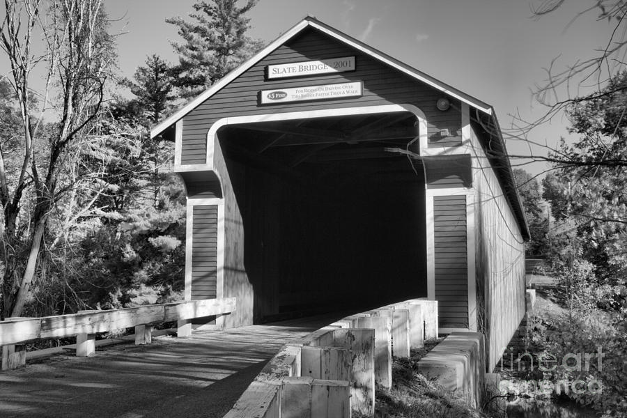 Slate Covered Bridge Black and White Photograph by Adam Jewell