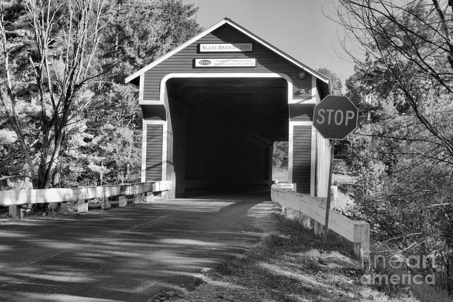 Slate Covered Bridge New Hampshire Black And White Photograph by Adam Jewell