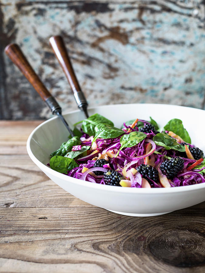 Slaw Made With Red Cabbage, Toasted Caraway Seeds, Red Onion And Spinach Dressed With Maple Syrup Dressing Photograph by Joan Ransley