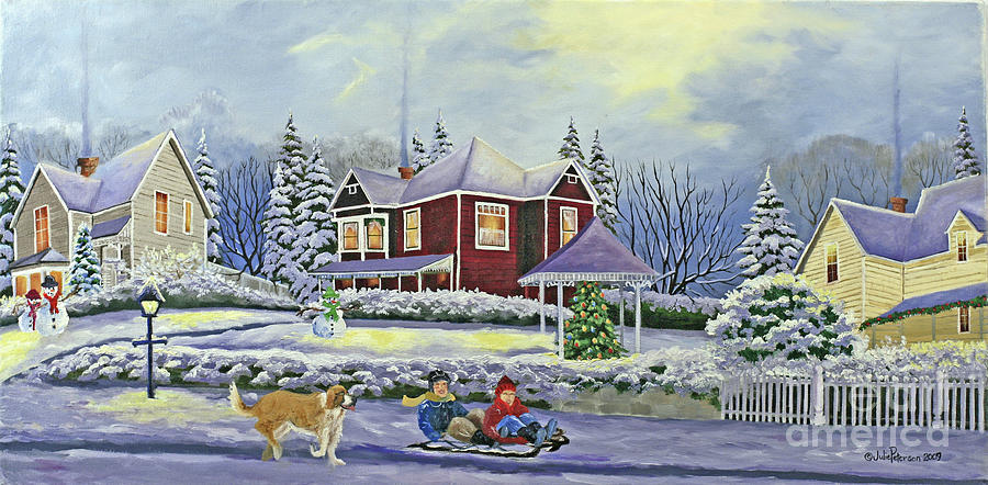 Sledding Painting by Julie Peterson