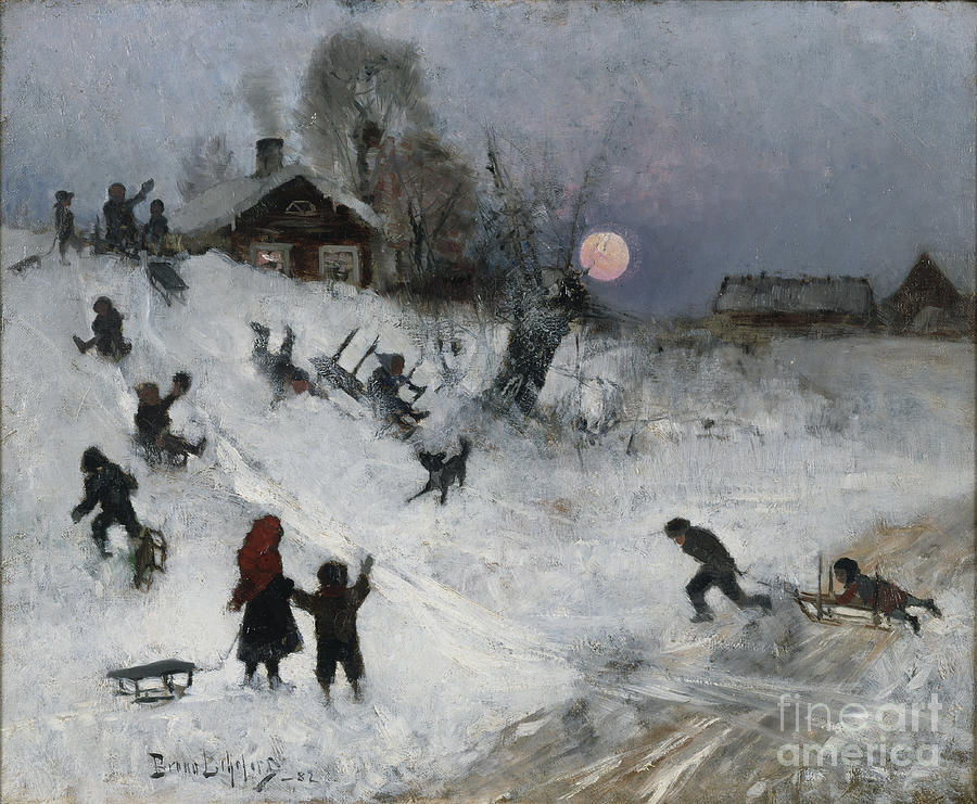 Sledging, 1882 (oil On Canvas) Painting by Bruno Andreas Liljefors