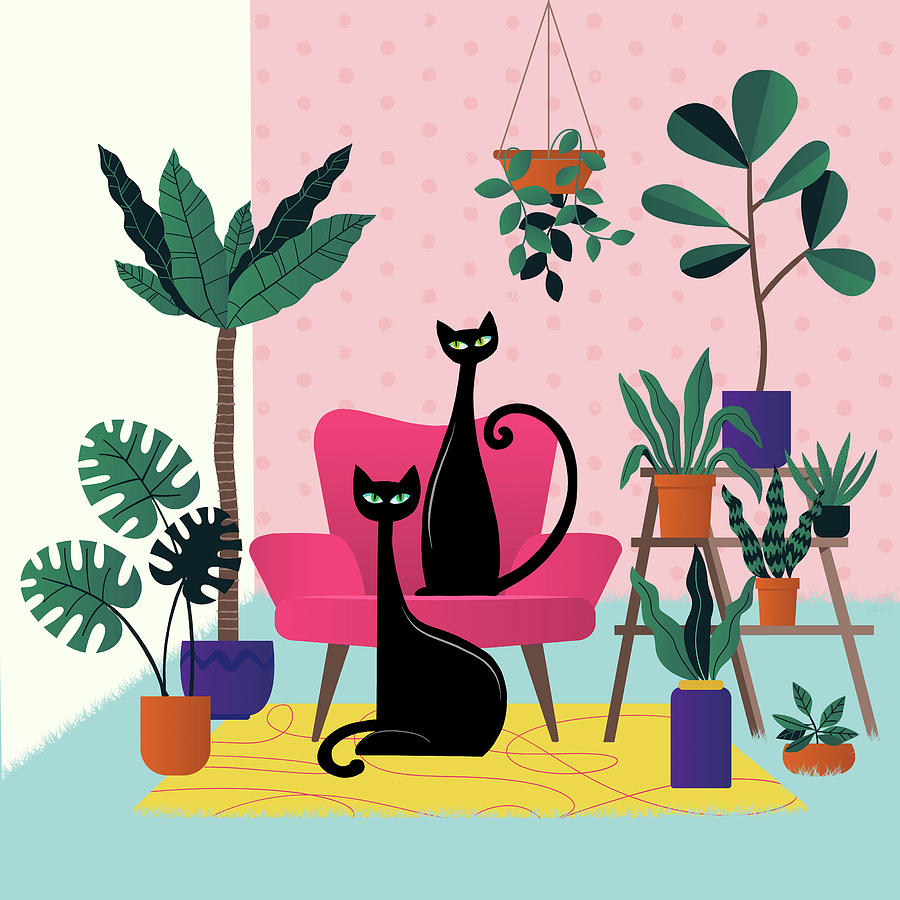 Sleek Black Cats Rule In This Urban Jungle Painting by Little Bunny ...