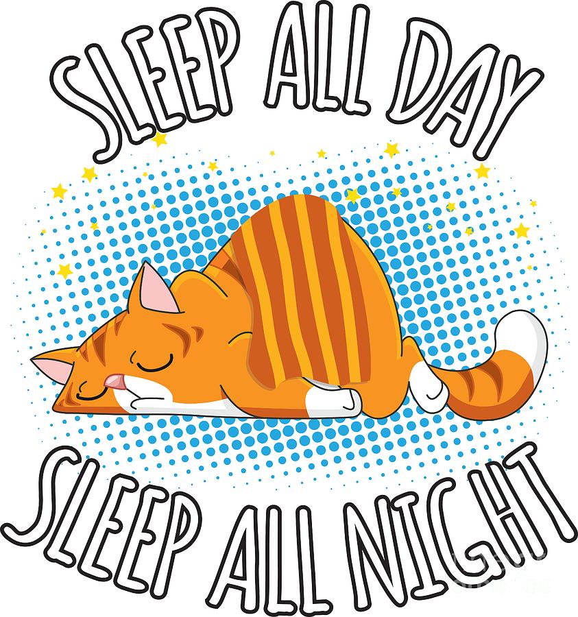 Cat Digital Art - Sleep All Day Sleep All Night Lazy Cat by Mister Tee