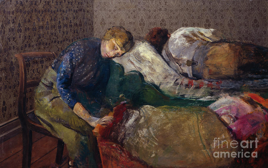 Sleeping fisherman at Skagen Painting by O Vaering by Christian Krohg