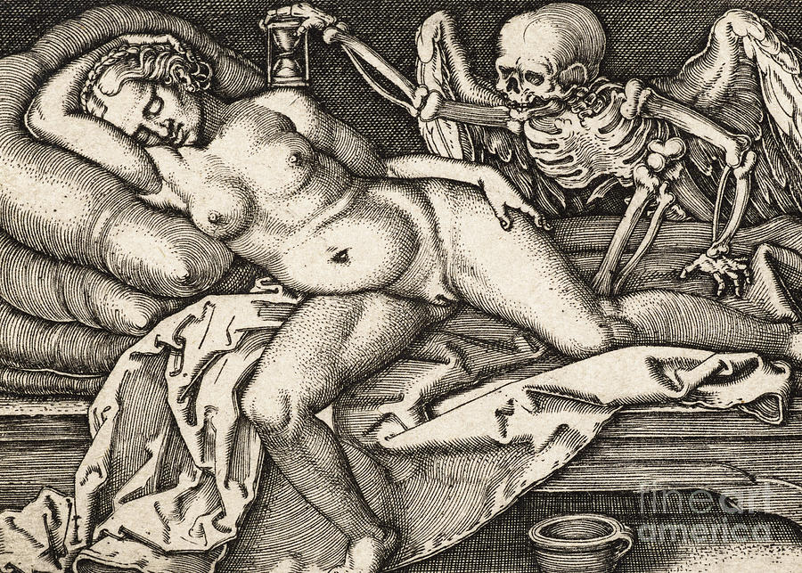 Sleeping Girl and Death, 1548 Drawing by Hans Sebald Beham