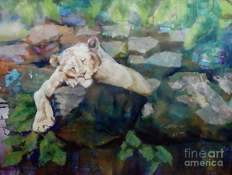 Sleeping Lioness Mixed Media by Genie Morgan