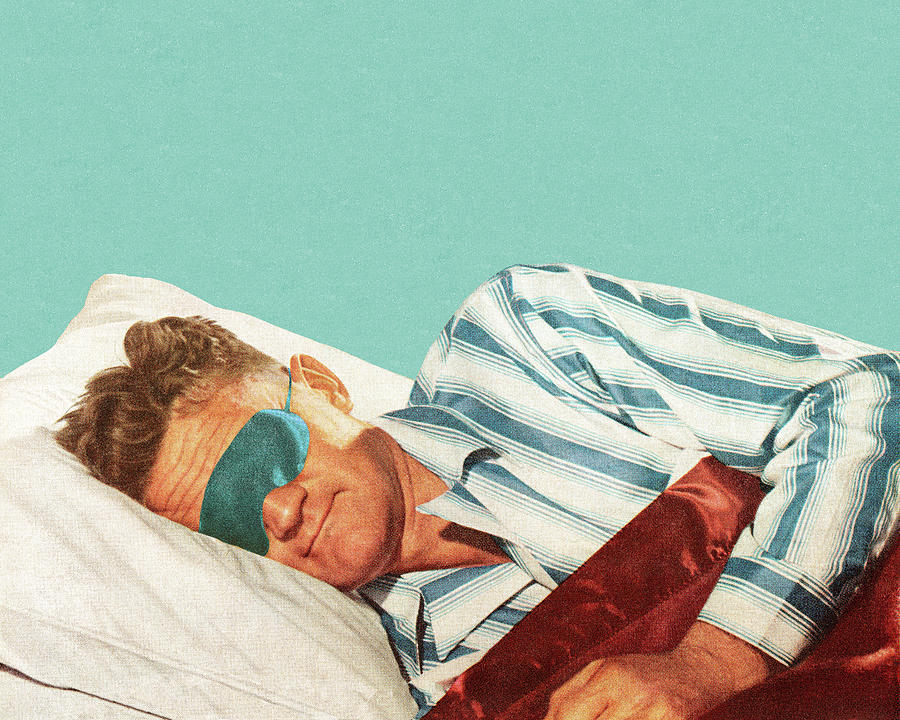 Vintage Drawing - Sleeping Man Wearing Eye Mask by CSA Images