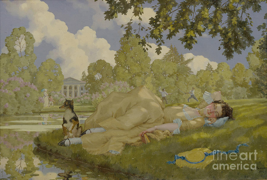 Sleeping Woman In A Park, 1922. Artist Drawing by Heritage Images