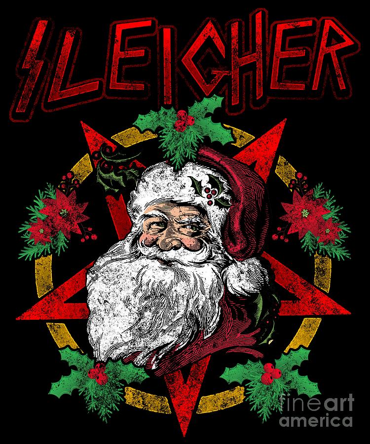 16x16 Multicolor BCC Santa's Christmas Shirts & Jolly Gifts Heavy Metal Christmas Sleigher Hail Santa Claus Rock Music Throw Pillow