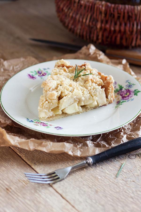 Slice Of A Rustic Apple Pie With Rosemary Photograph by Malgorzata Laniak
