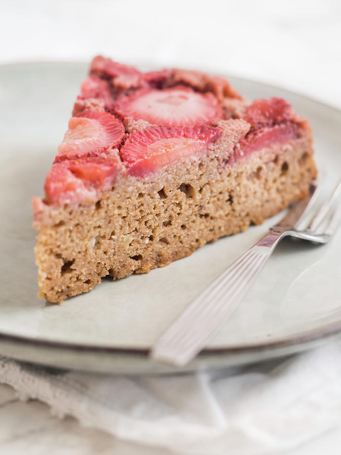 Slice Of A Strawberry Upside-down Cake, Gluten And Sugar Free Photograph by Magdalena Paluchowska