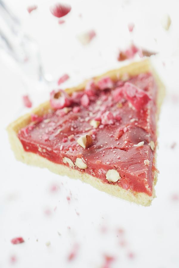 Slice Of Pink Praline Tart Photograph by Barret