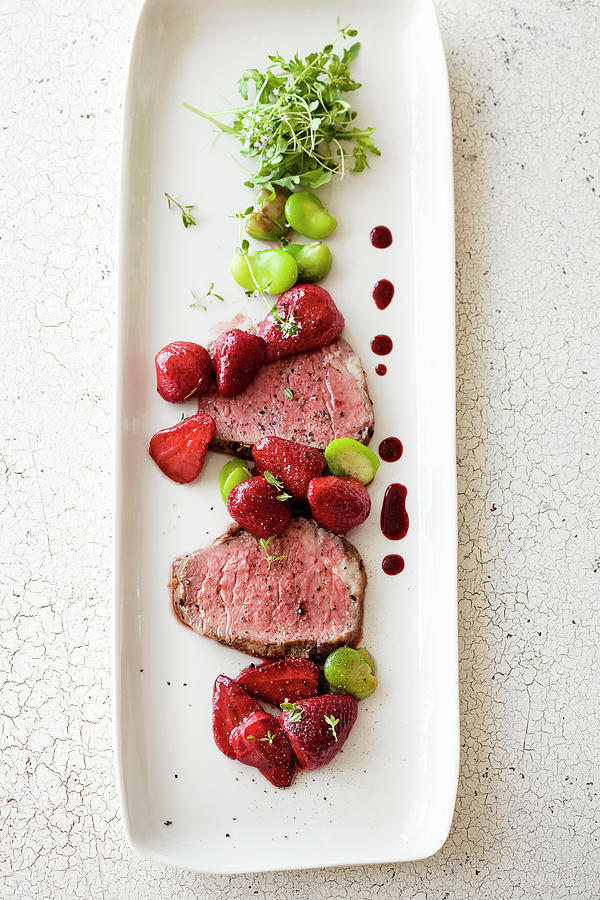 Sliced Beef Tenderloin With Caramelized Strawberries Photograph by Leo Gong