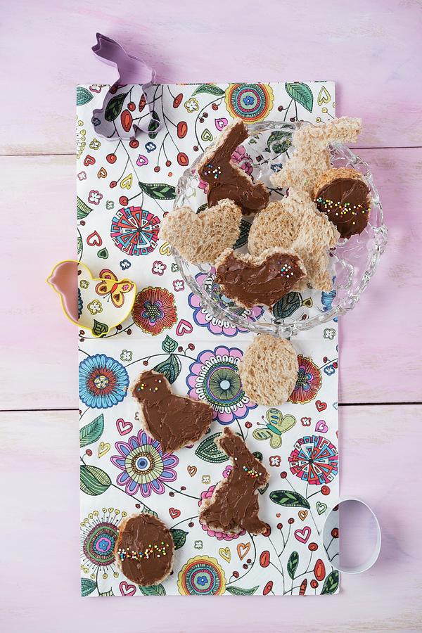 Sliced Bread Cut Into Easter Shapes With Chocolate Spread Photograph by Mandy Reschke