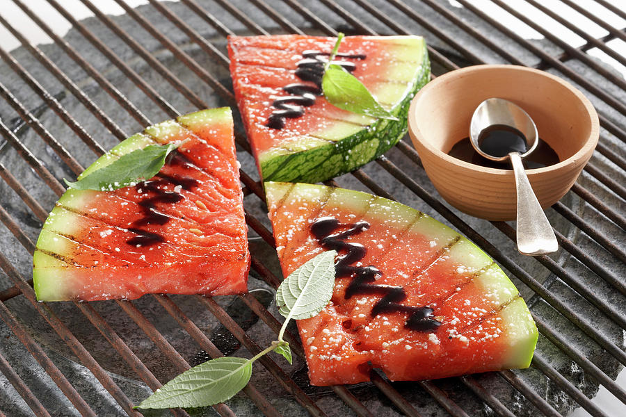 Sliced Grilled Watermelon With Balsamic Cream And Pineapple Sage Photograph by Teubner Foodfoto