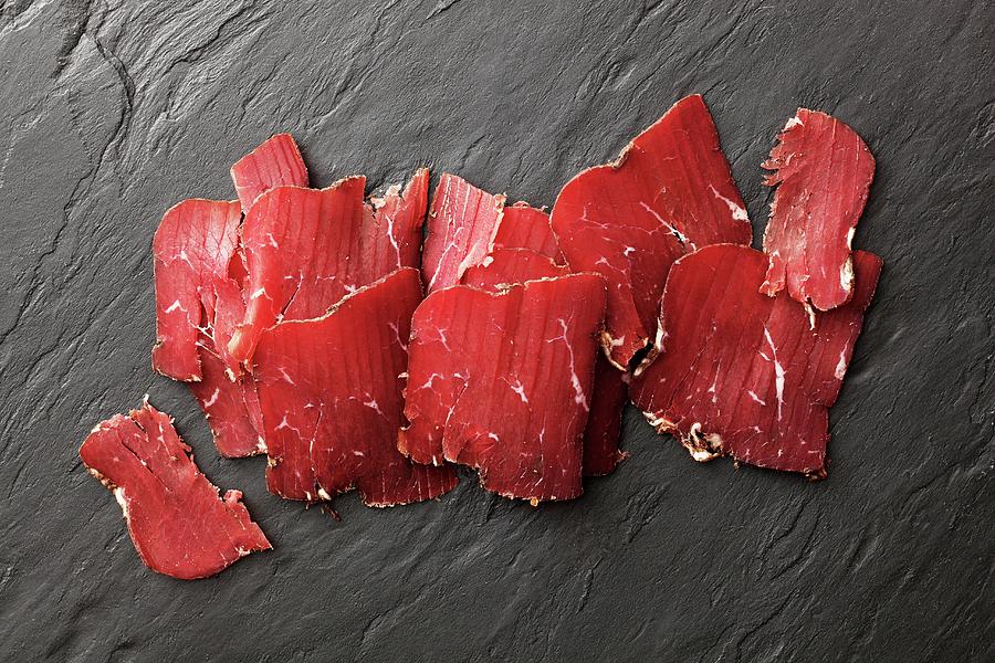 Sliced Smoked Beef On A Slate Surface south Tyrol Photograph by Petr Gross