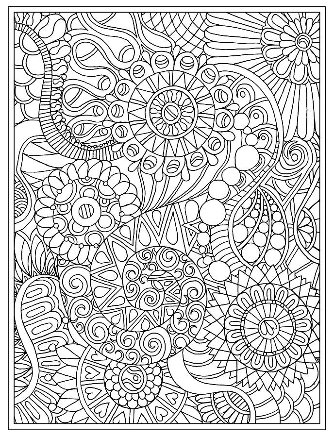 Floral Drawing - Slip Sliding Away With Border No Hidden Objects by Kathy G. Ahrens
