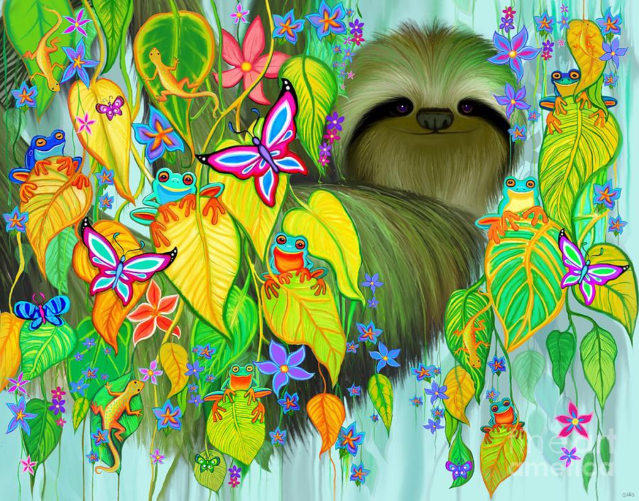 Frog Digital Art - Sloth and Rain Forest Friends by Nick Gustafson