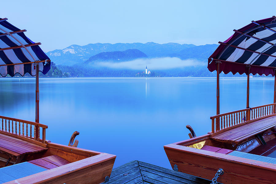 Slovenia, Upper Carniola, Bled, Bled Lake During The Blue Hour Digital Art by Yuri Santin